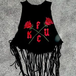 Black cropped tank with frills saying F U C K